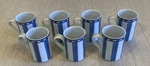 (7) Dansk Bistro Cafe Parisian Coffee Cups Blue+ White Stripes. Fixed Price $24.95.