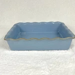 Sur La Table Stoneware Baking Dish Blue Scalloped 13 Oven 500 F. Fixed Price $17.95.