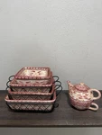 Temptations Old World Cranberry Red Square Baker Trivet Set 6 Pcs W/. Fixed Price $150.00.