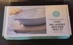 Martha Stewart Enameled Cast Iron 2 Piece Oval Casserole Birch Wood Trivet Set. Fixed Price $22.00.