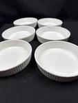 Set Of 6 French Porcelain Ramekins Ribbed White Custard Creme Brulee. Fixed Price $34.95.
