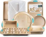 Baking Pan 8 Piece Set Nonstick Gold Carbon Steel Oven Bakeware Kitchen. Fixed Price $69.99.
