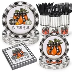 Jarthenaamcs 168PCS Fall Paper Plates And Napkins Set Buffalo Plaid Pumpkin D.... Fixed Price $35.99.