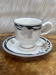 Sango Overture Cup & Saucer Set Lavender Iris Black Band Korea Art Deco 1980'S. Fixed Price $19.99.
