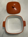 Kitchenaid Streamline Ceramic Bakeware 2.8 Quart Casserole Brown Orange Lid Pan. Fixed Price $39.99.