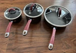 Rachael Ray Cucina Hard Anodized Nonstick Cookware 3 Pan Set With Lids. Fixed Price $60.00.