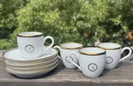 Set Of 4 Vintage Pillivuyt Espresso Cups & Saucers Fork Knife Design W/ Box. Fixed Price $174.97.