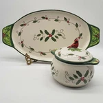 Temp-tations By Tara Cardinal Holly Sandwich Plate Platter & Soup Bowl Dip Set. Fixed Price $13.00.