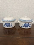 Blue Heart Stoneware Soup Bowls Set Of 2 With Lids Microwave Dishwasher Safe. Fixed Price $19.99.