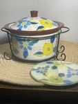 Temptations By Tara Compliments 1 Qt Casserole, Lid, Wire Holder, Trivet -722338. Fixed Price $26.88.