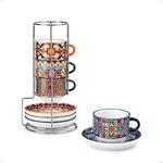 Vancasso Simi Bohemian Espresso Set 2.5 Oz Porcelain Saucers Stand. Fixed Price $34.19.