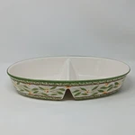 Temptations By Tara Old World Green Patterned Divided Casserole Oval Dish. Fixed Price $11.95.
