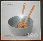 New Nib Berghoff Leo 3 Piece Set Gray Salad Bowl & 2 Bamboo Servers Pieter Roex. Fixed Price $25.00.