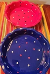 Temptations Tara 9" Pie Dish Fluted Red, White & Blue Stars Stripes Lot Of 2. Fixed Price $24.95.