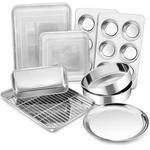 12-PIECE Stainless Steel Baking Pans Set, P&p Chef Kitchen Bakeware. Fixed Price $78.30.