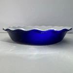 Emile Henry France 9 Pie/quiche Baking Dish Ruffled Edge White Cobalt Blue. Fixed Price $28.95.