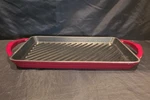 Hells Kitchen Cast Iron Hk Dual Handle 16" Red Enameled Grill Pan. Fixed Price $19.99.