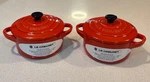 2 Creuset Mini Round Cocotte 10CM Carmin Orange Stoneware Casserole Dish. Fixed Price $55.99.