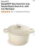 Berghoff Neo Enameled Cast Iron 3QT. Round Dutch Oven, Matching Lid, Oven.... Fixed Price $49.99.
