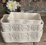 Temptations By Tara Country Lace Cream Stoneware Ceramic Casserole Dishes SET/3. Fixed Price $29.95.