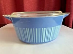 Vtg 1966 Pyrex Blue Stripe Barcode Cinderella Casserole Dish 2.5 Quart 475B Lid. Fixed Price $60.98.
