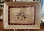 Jolly Snowmen Casserole 13" Rectangular Royal Seasons Stoneware White Red !. Fixed Price $30.99.