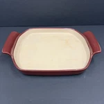 Pampered Chef Shallow Baker Item #1388 13"X11.75"X1.25" Cranberry Stoneware 5144. Fixed Price $35.00.