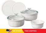 Corningware French White 7-PC Ceramic Bakeware Set With Lids Chip And Crack. Fixed Price $86.92.