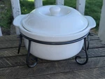 Round Lidded Stoneware Serving Dish Bakeware With Metal Stand 10". Fixed Price $33.29.