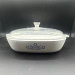 Corningware Square Casserole Dish W/ Glass Lid Blue Floral White P-10-B. Fixed Price $95.00.