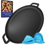 16 Inch Cast Iron Pizza Pan Round Griddle By Starblue With Free Silicone Handles. Fixed Price $86.11.