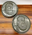 Lot Of 2 Vintage Old World Santa Claus Metal Baking Pie Cake Pans 9" Diameter. Fixed Price $49.95.