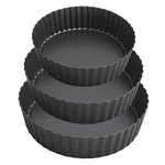 Set Of 3 Deep Dish Pie Pan With Removable Bottom - Fluted Carbon Steel Tart P.... Fixed Price $56.34.