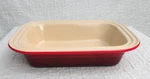 Le Creuset Rectangular Stoneware Baking Dish Cerise Red 12" X 9" "vgc". Fixed Price $30.00.
