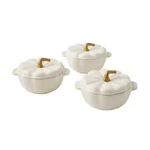 Pioneer Woman Mini Pumpkin Cocottes 3PC Set Ceramic Casserole Dish Linen 13.5 Oz. Fixed Price $49.99.