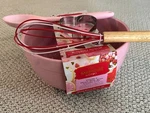 New Pink Ceramic Mixing Bowl Love Heart Baking Utensil Set Spoon Whisk Cutter. Fixed Price $34.99.