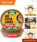 Value Pack Of 250 Disposable Air Fryer Liners 8" Round For Versatile Cooking. Fixed Price $35.95.