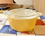 Vintage Yellow Pyrex Cinderella Casserole Dish 2.5 Qt 475-B W/ Lid 475-C-40. Fixed Price $25.00.
