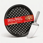 12-INCH Perforated Oven Pizza Pan, Carbon Steel Tray And Cutter. Fixed Price $22.99.