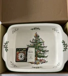 One Spode Christmas Tree Dish Rectangular Handled 9.5" 12" New Box Pristine. Fixed Price $59.99.