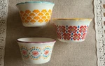Pioneer Woman Set Of Three (3) Ramekin Cups Flea Market Pattern Stoneware. Fixed Price $26.97.