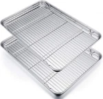 Extra Large Baking Sheet And Cooking Rack Set, Stainless Steel Cookie Half. Fixed Price $81.99.