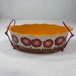 Temptations By Tara 3 Qt. Orange And Red Floral Iced Poppy Baking Dish W/ Rack. Fixed Price $19.99.