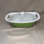 Corningware Etch 2.5 Quart Green Ceramic Baking Dish With Glass Lid. Fixed Price $18.99.