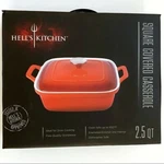 Hells Kitchen White Ceramic Bakeware Square Covered Casserole Cooking Dish. Fixed Price $59.99.