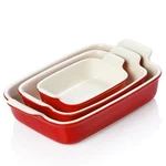New Sweejar Porcelain Retangular Baking Pan Set X 3 Red. Fixed Price $49.99.