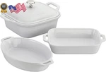 Ceramics 4 Pc Baking Pans Set Casserole Dish With Lid Brownie White New. Fixed Price $154.55.