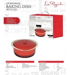 Regalo Round Red Stoneware Baking Dish/casserole W/ Lid Ceramic 6.5" X 6.75". Fixed Price $33.99.