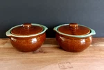 Vintage Stoneware Soup/ Crock Bowls Brown Green Rustic Ovenware Set 2 Cottage. Fixed Price $21.49.