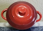 Le Creuset Mini Round Cocotte Cerise 8 Fl Oz New No Box. Fixed Price $15.00.
